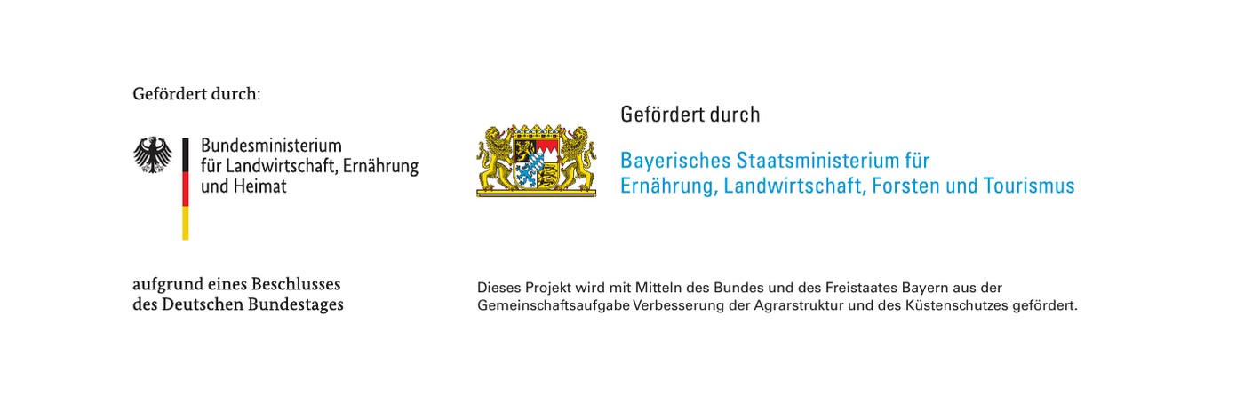 Förderhinweis: Das Projekt wird mit Mitteln des Bundes und des Freistaates Bayern aus der Gemeinschaftsaufgabe Verbesserung der Agrarstruktur und des Küstenschutzes gefördert